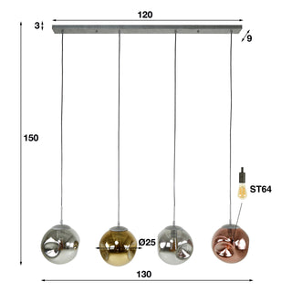 Pendant lamp Stellar old silver - 4-light, 130 cm wide