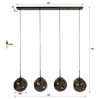 Pendant lamp Stellar sienna brown - 4-light, 130 cm wide