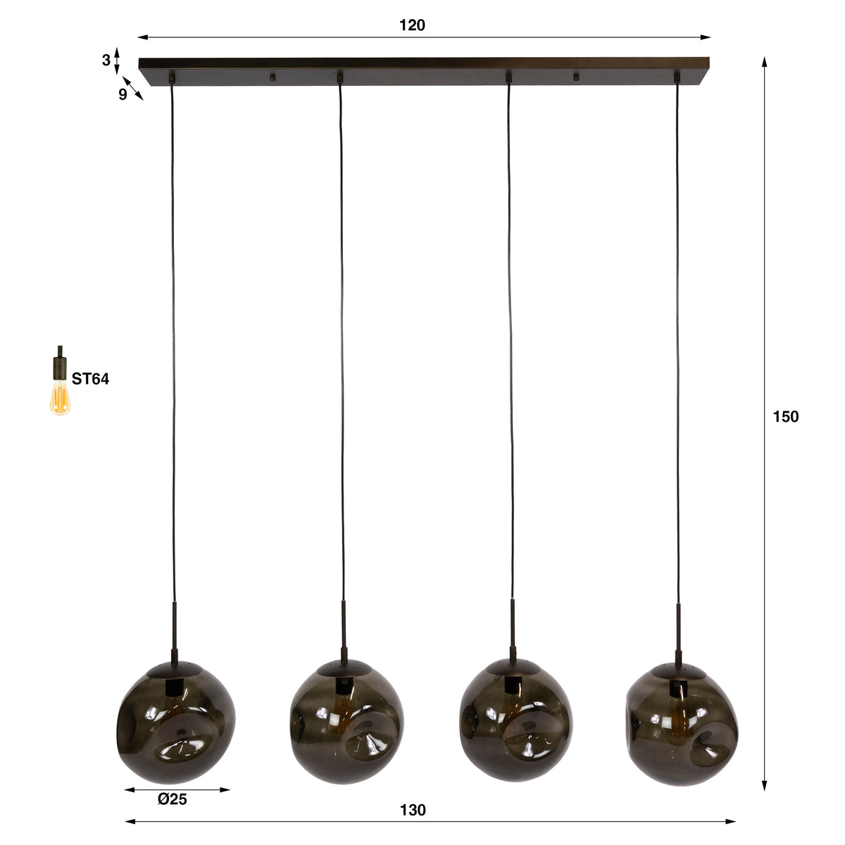 Pendant lamp Stellar sienna brown - 4-light, 130 cm wide