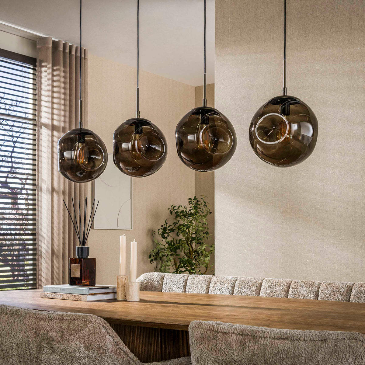 Pendant lamp Stellar sienna brown - 4-light, 130 cm wide