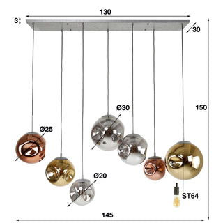Suspension Stellar argent vieilli - 4+3 lumières, largeur 145 cm