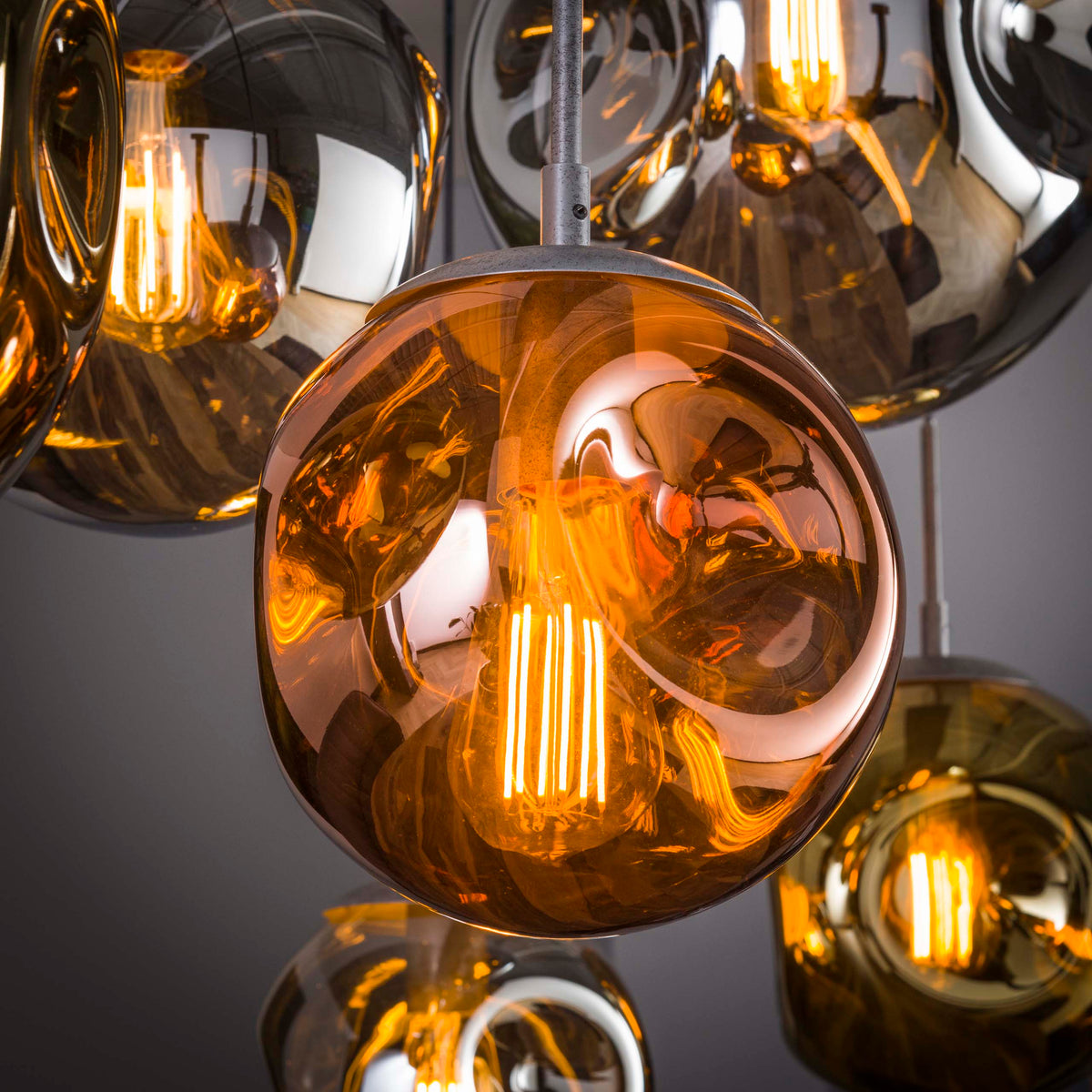 Pendant lamp Stellar old silver - 4+3-light, 145 cm wide