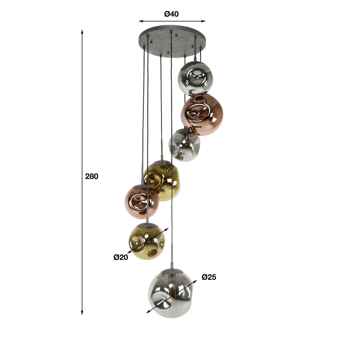 Pendant lamp Stellar old silver - 7-light, diameter 40 cm