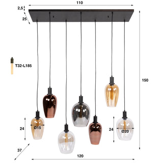 Hanglamp Amfora artic zwart - 7-lichts, 120 cm breed