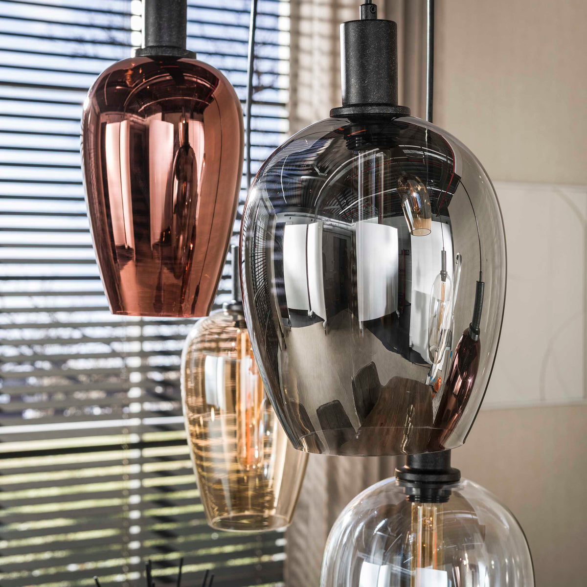 Pendant lamp Amfora artic black - 7-light, 120 cm wide