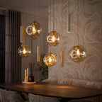 Suspension Stellar à cordons beige - 5+4 lumières, largeur 133 cm