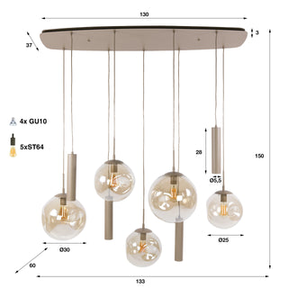 Suspension Stellar à cordons beige - 5+4 lumières, largeur 133 cm