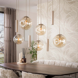 Suspension Stellar à cordons beige - 5+4 lumières, largeur 133 cm