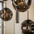 Suspension Stellar à cordons brun sienna - 5+4 lumières, largeur 133 cm