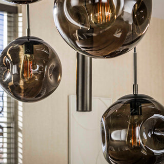 Suspension Stellar à cordons brun sienna - 5+4 lumières, largeur 133 cm