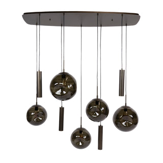 Suspension Stellar à cordons brun sienna - 5+4 lumières, largeur 133 cm