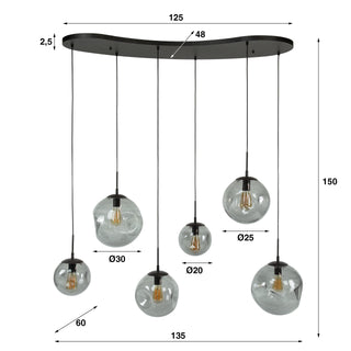 Hanglamp Stellar Black artic zwart - 6-lichts, 135 cm breed