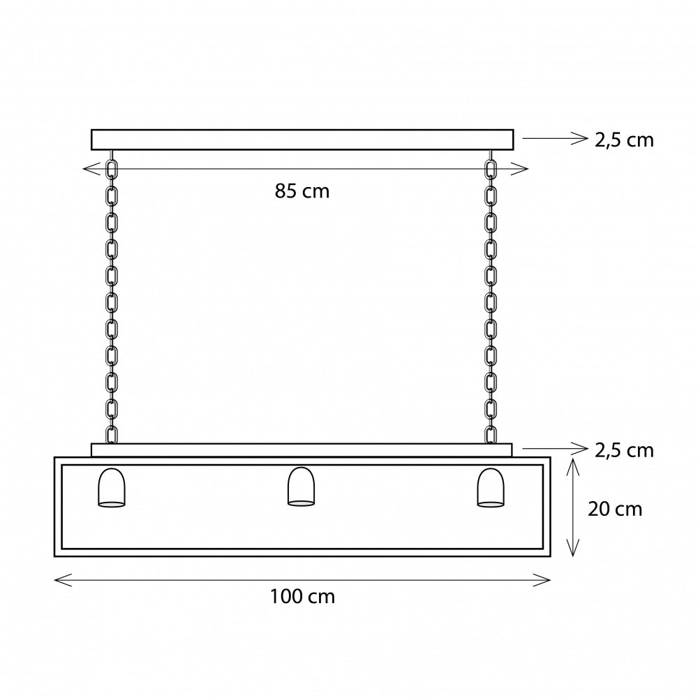 Suspension Vitrine Suspension Long Chain 3L, nickel brossé