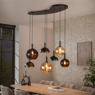 Suspension Cluster brun sienna - 4+3 lumières, largeur 145 cm