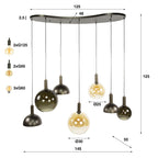 Suspension Cluster brun sienna - 4+3 lumières, largeur 145 cm