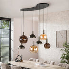 Suspension Cluster brun sienna - 4+3 lumières, largeur 145 cm