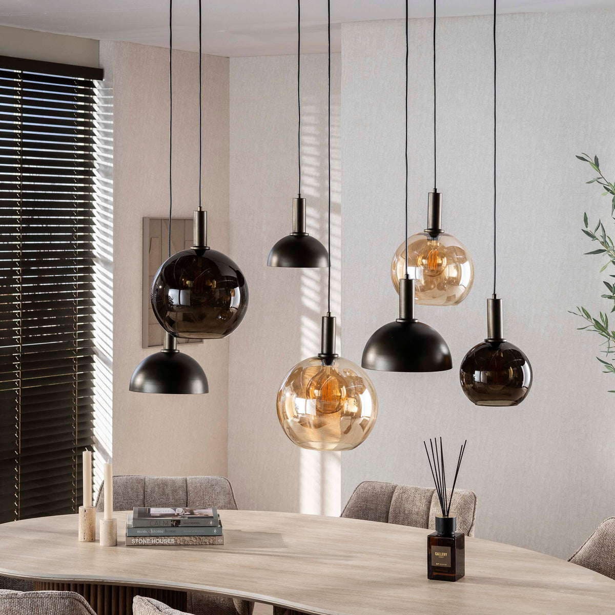 Suspension Cluster brun sienna - 4+3 lumières, largeur 145 cm