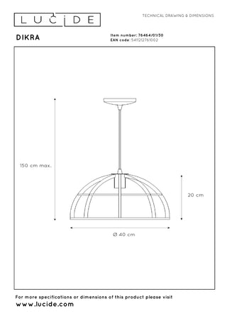 DIKRA - Suspension - Ø 40 cm - 1xE27 - Noir