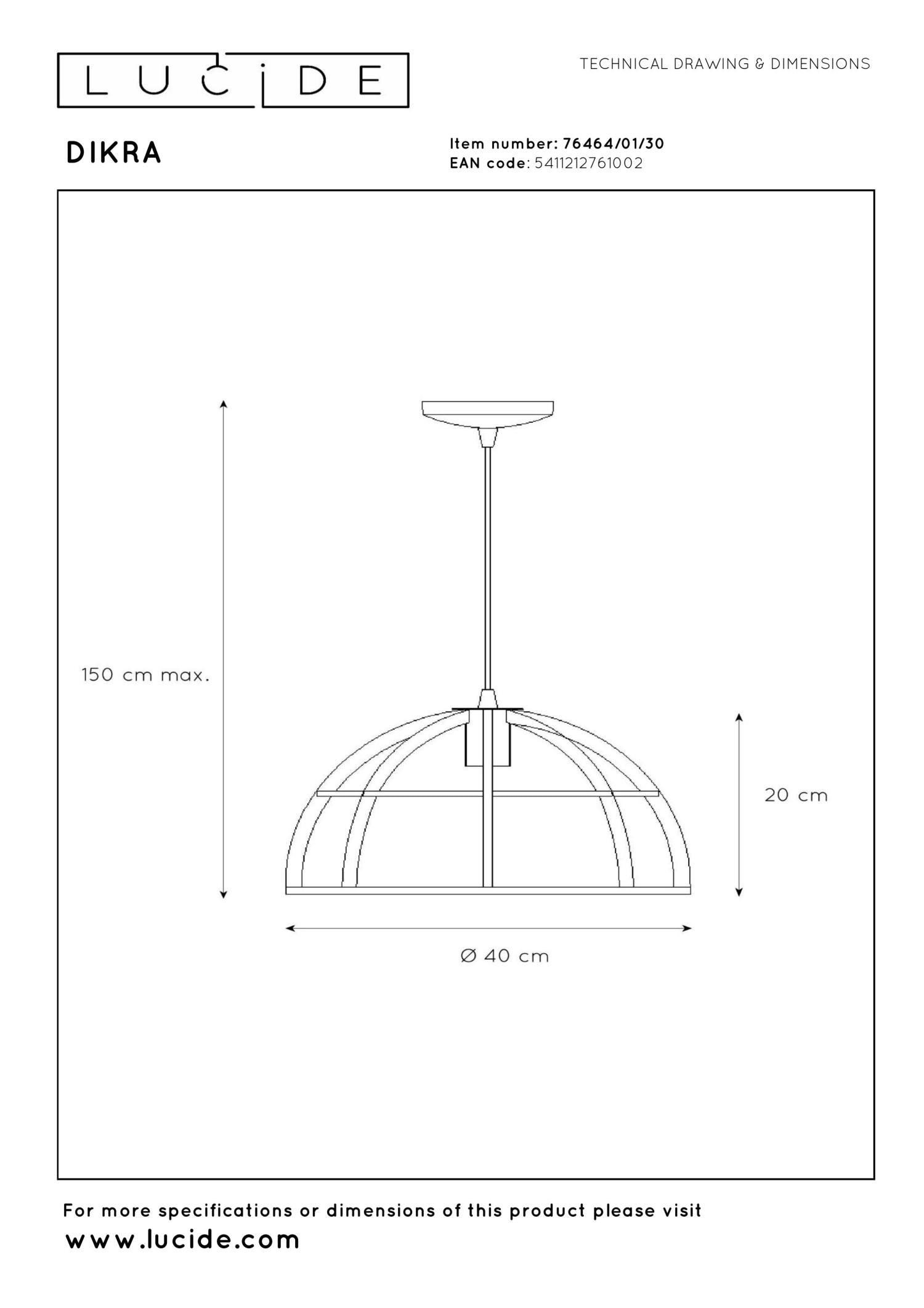 DIKRA - Suspension - Ø 40 cm - 1xE27 - Noir