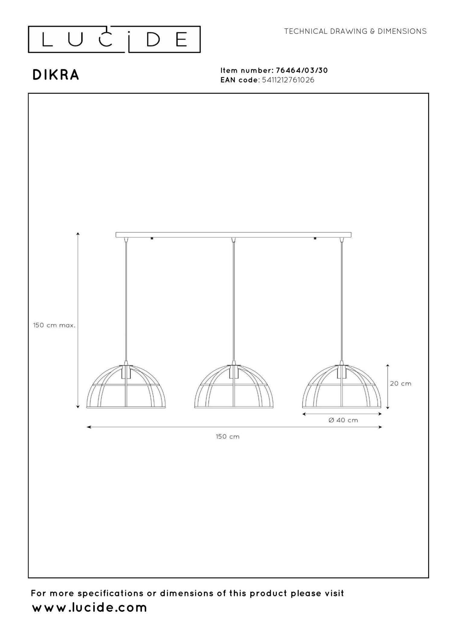 DIKRA - Suspension - Ø 40 cm - 3xE27 - Noir
