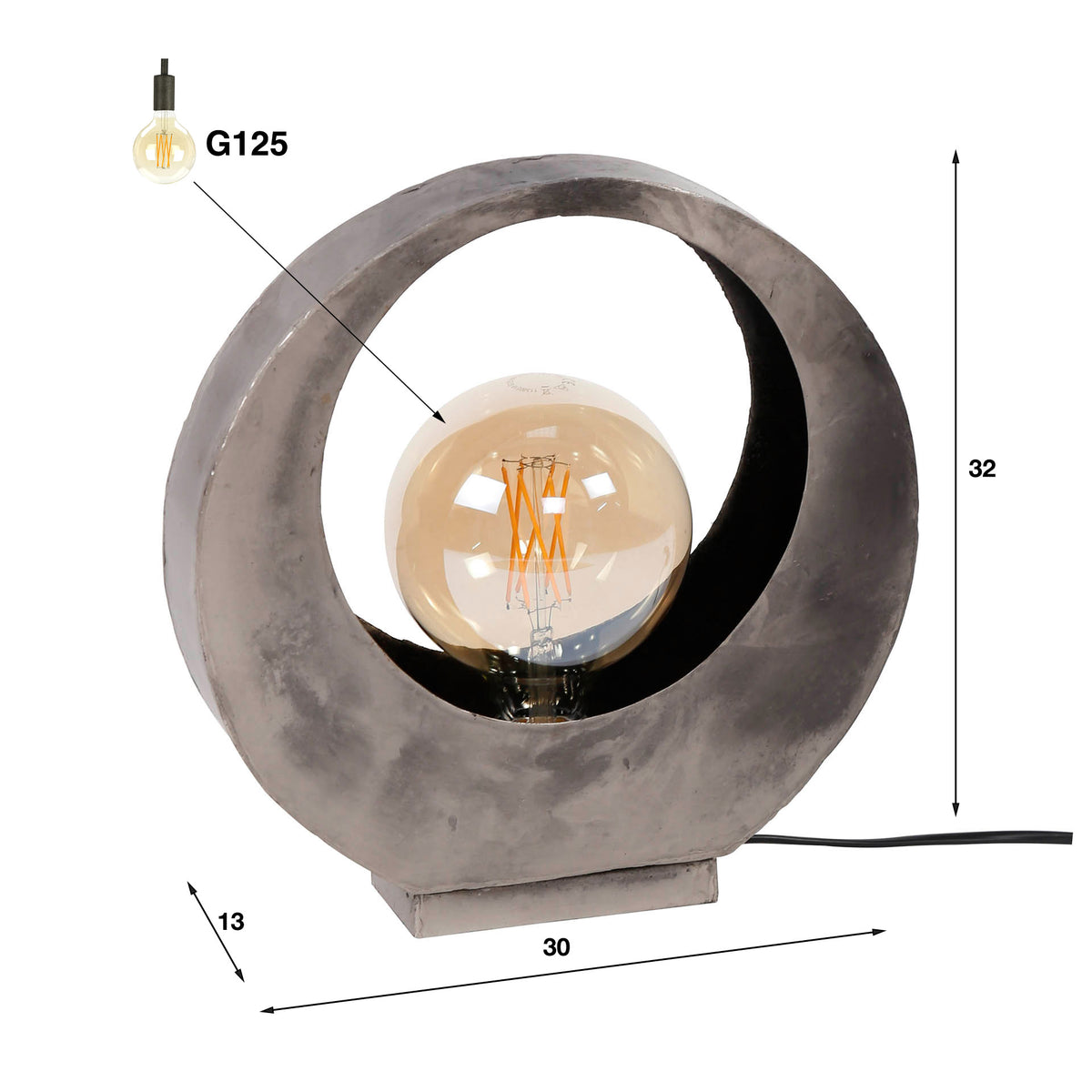 Lampe de table Full Moon argent vieilli - 1 lumière, hauteur 32 cm