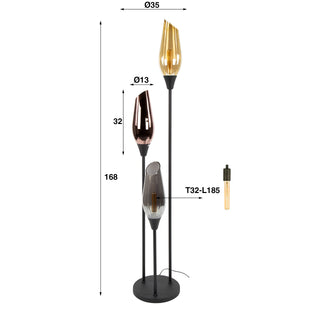 Lampadaire Cocoon noir - 3 lumières, hauteur 168 cm