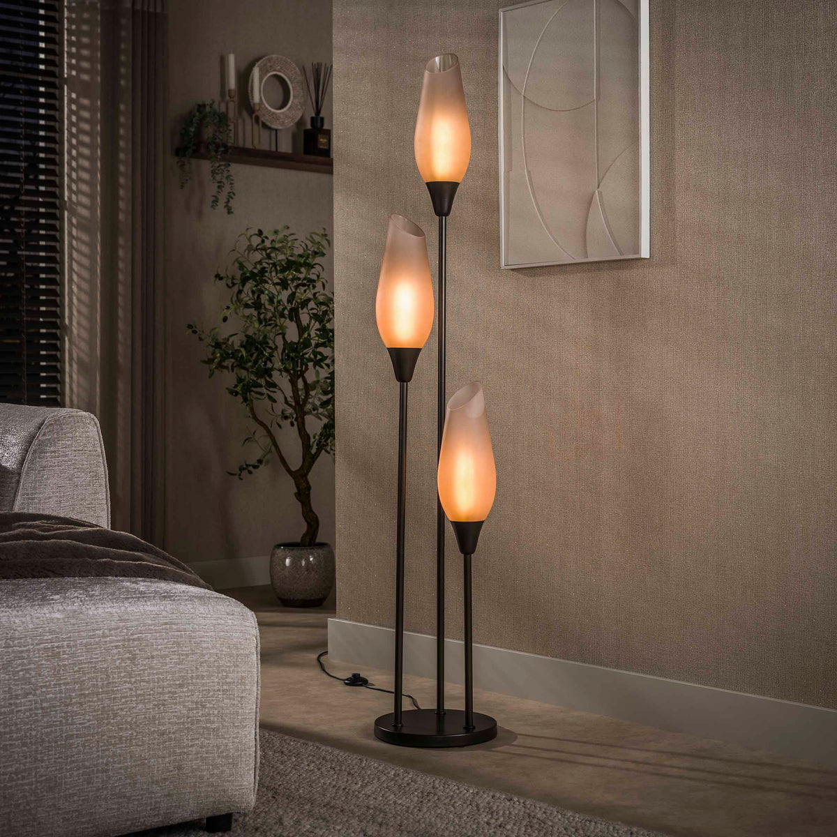 Floor lamp Cocoon sienna brown frosted - 3-light, 168 cm high