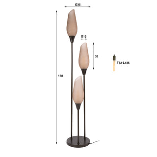 Vloerlamp Cocoon sienna bruin frosted - 3-lichts, 168 cm hoog