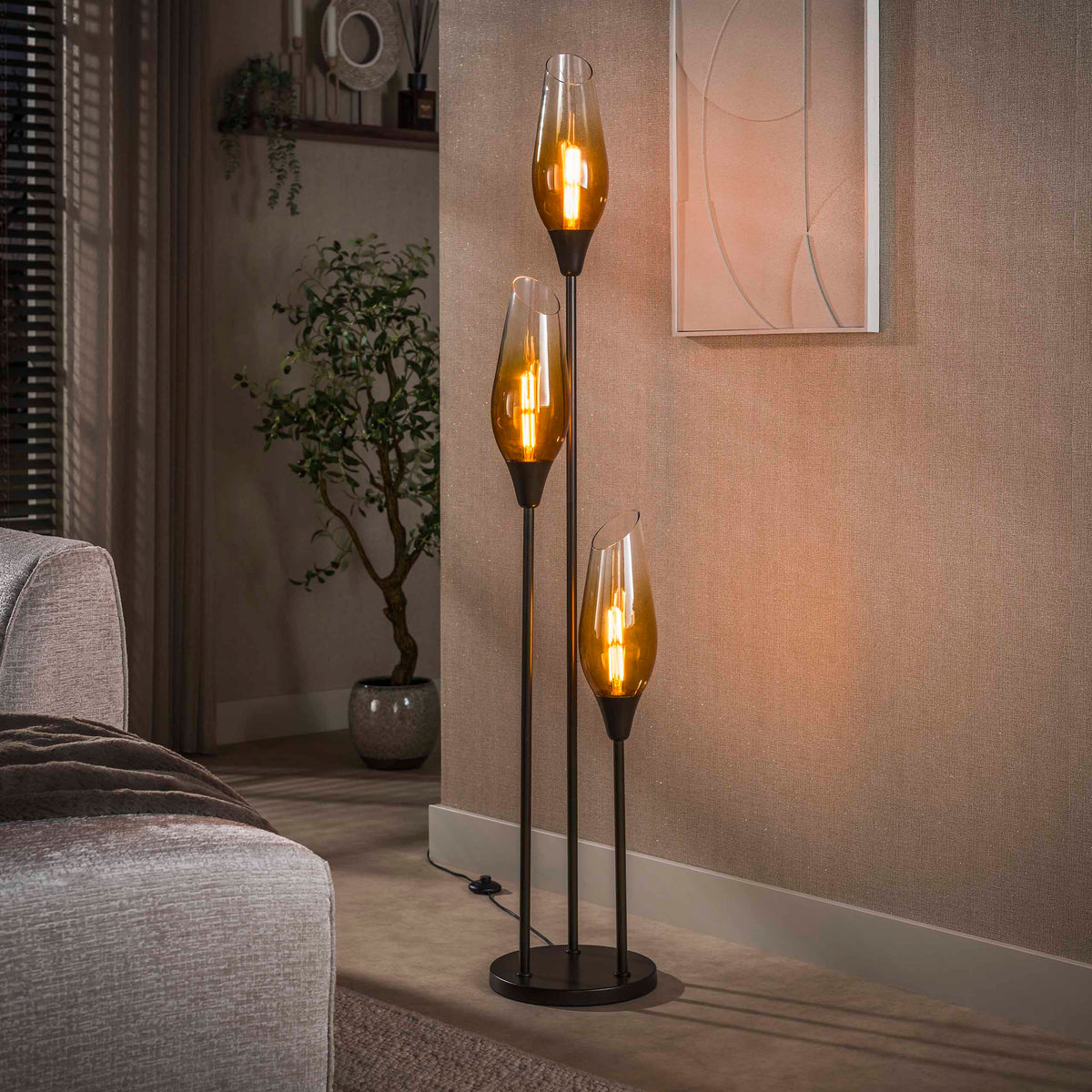 Floor lamp Cocoon sienna brown shaded - 3-light, 168 cm high