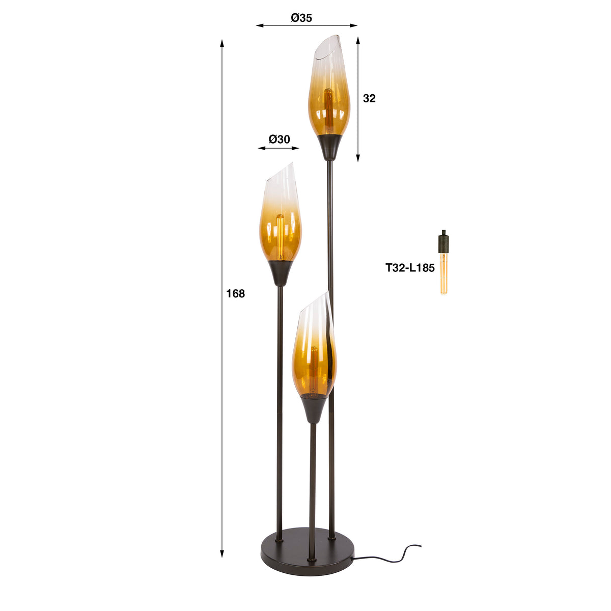 Floor lamp Cocoon sienna brown shaded - 3-light, 168 cm high