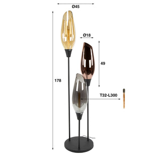 Lampadaire Cocoon XL noir - 3 lumières, hauteur 178 cm