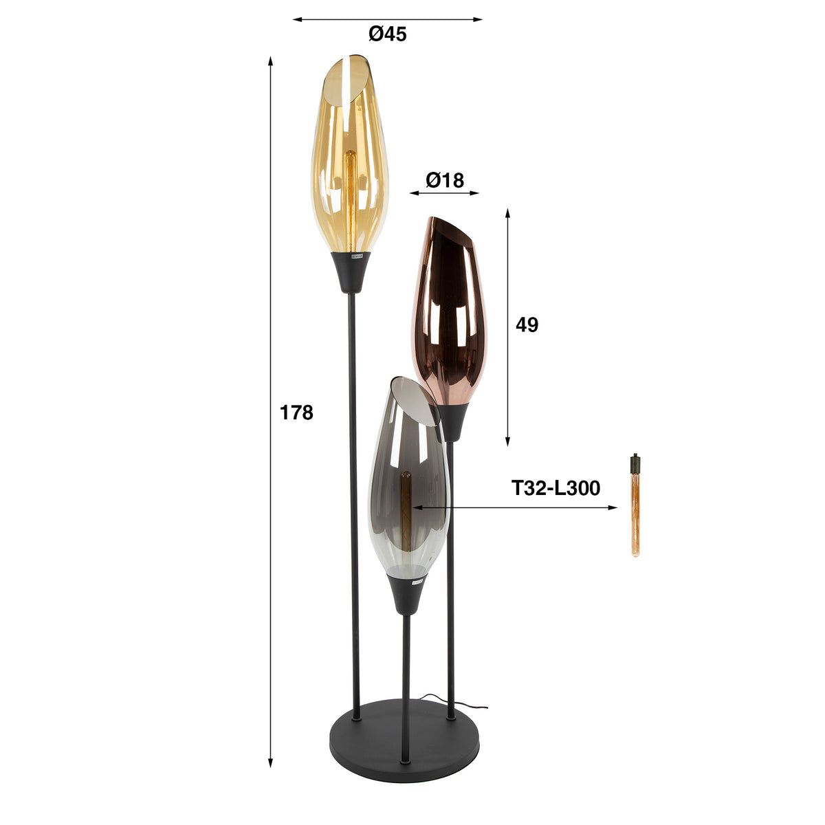 Floor lamp Cocoon XL black - 3-light, 178 cm high