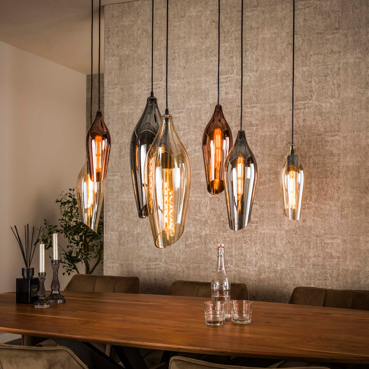 Pendant lamp Cocoon black - 4+3-light, 120 cm wide
