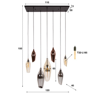 Pendant lamp Cocoon black - 4+3-light, 120 cm wide