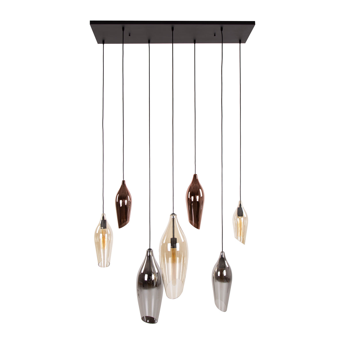 Pendant lamp Cocoon black - 4+3-light, 120 cm wide