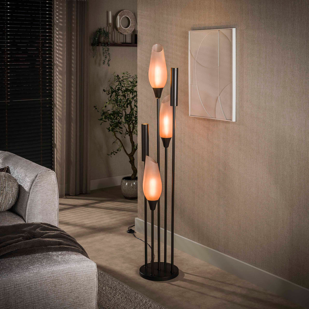 Floor lamp Cocoon sienna brown frosted - 5-light, 178 cm high