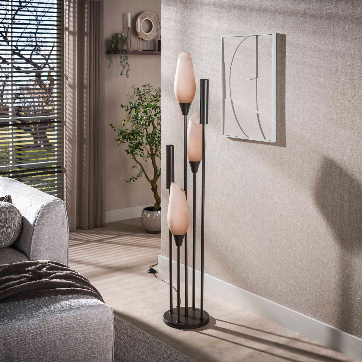 Floor lamp Cocoon sienna brown frosted - 5-light, 178 cm high