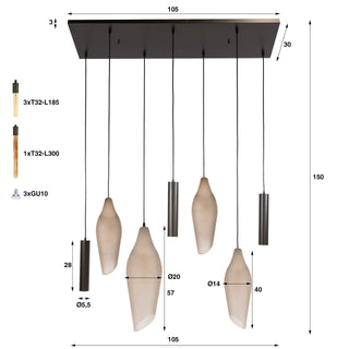 Hanglamp Cocoon pendel sienna bruin frosted - 4+3-lichts, 105 cm breed