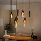 Pendant lamp Cocoon cord sienna brown shaded - 4+3-light, 105 cm wide