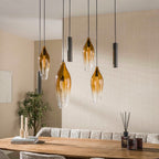 Pendant lamp Cocoon cord sienna brown shaded - 4+3-light, 105 cm wide