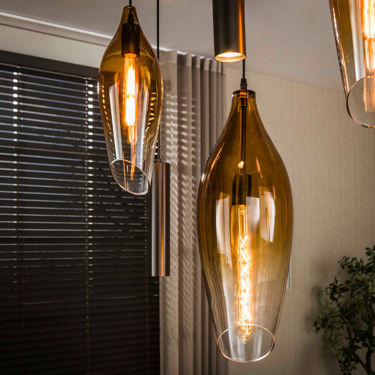 Pendant lamp Cocoon cord sienna brown shaded - 4+3-light, 105 cm wide