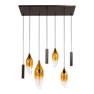 Pendant lamp Cocoon cord sienna brown shaded - 4+3-light, 105 cm wide