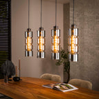 Hanglamp Cylinder Glass artic zwart - 4-lichts, 105 cm breed