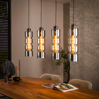 Hanglamp Cylinder Glass artic zwart - 4-lichts, 105 cm breed
