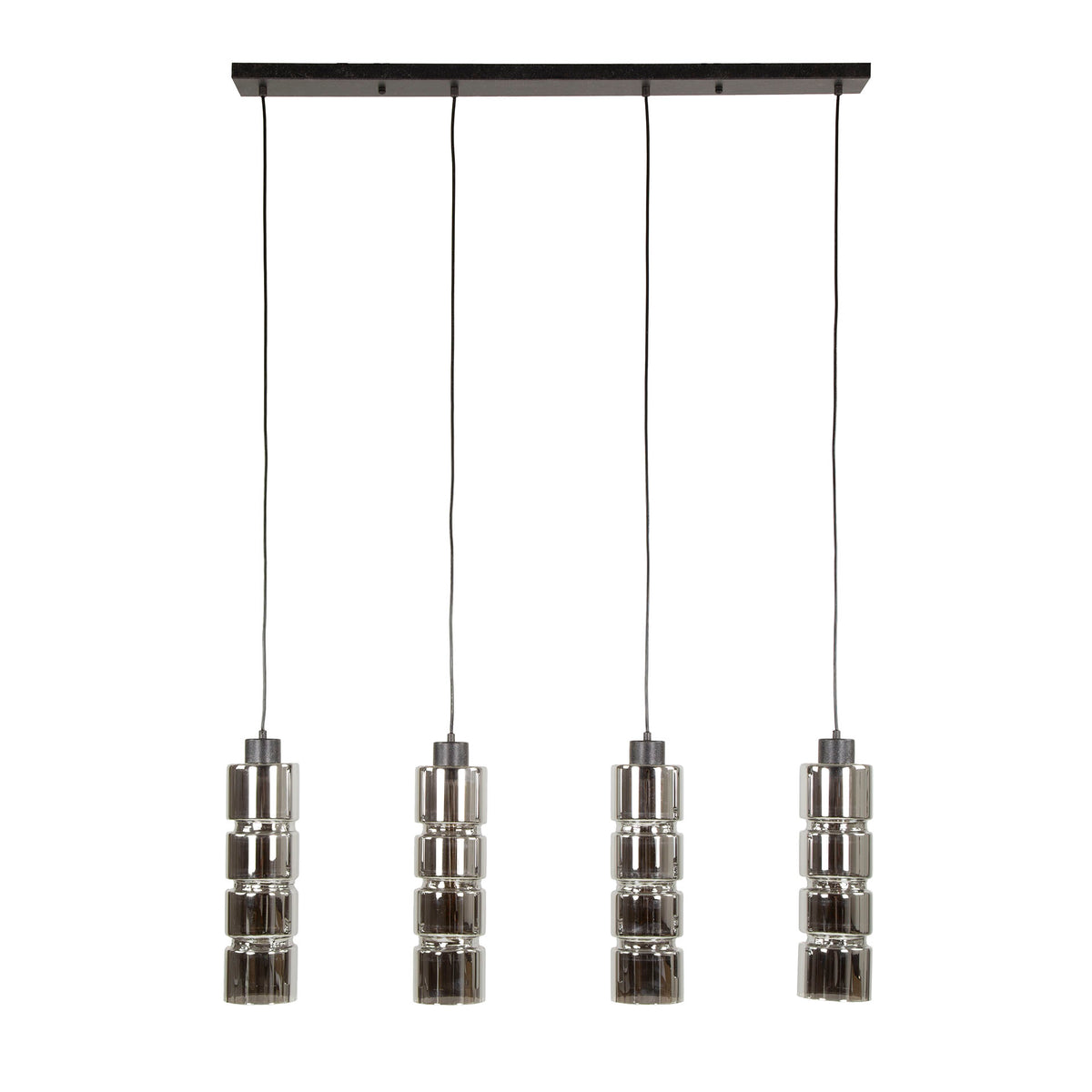Hanglamp Cylinder Glass artic zwart - 4-lichts, 105 cm breed