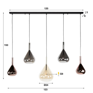 Suspension Wings noir - 5 lumières, largeur 123 cm