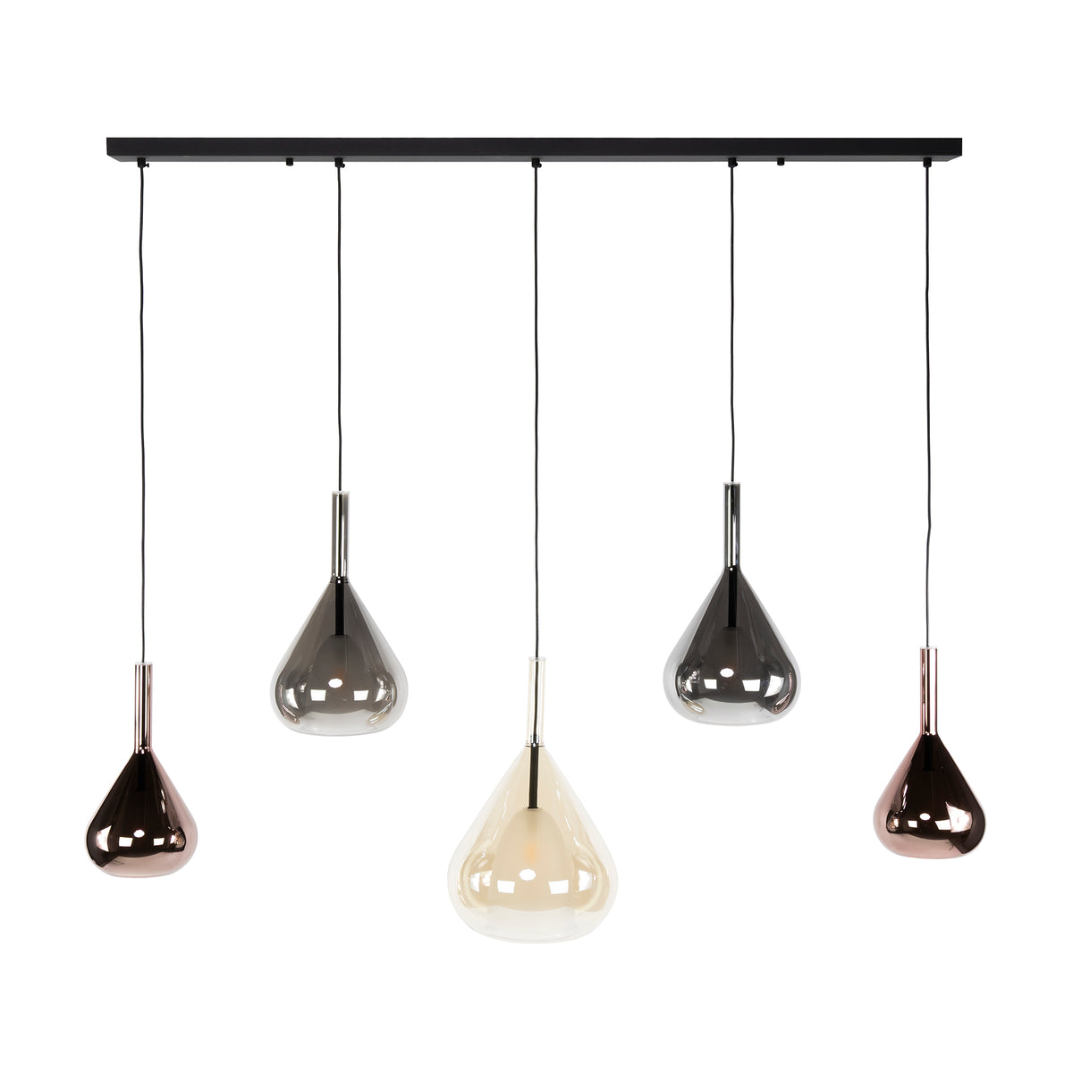 Suspension Wings noir - 5 lumières, largeur 123 cm