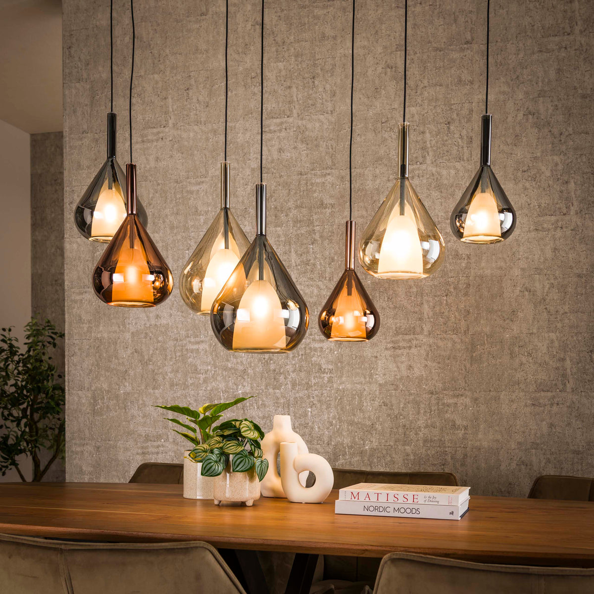 Pendant lamp Wings black - 4+3-light, 120 cm wide
