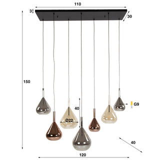 Pendant lamp Wings black - 4+3-light, 120 cm wide