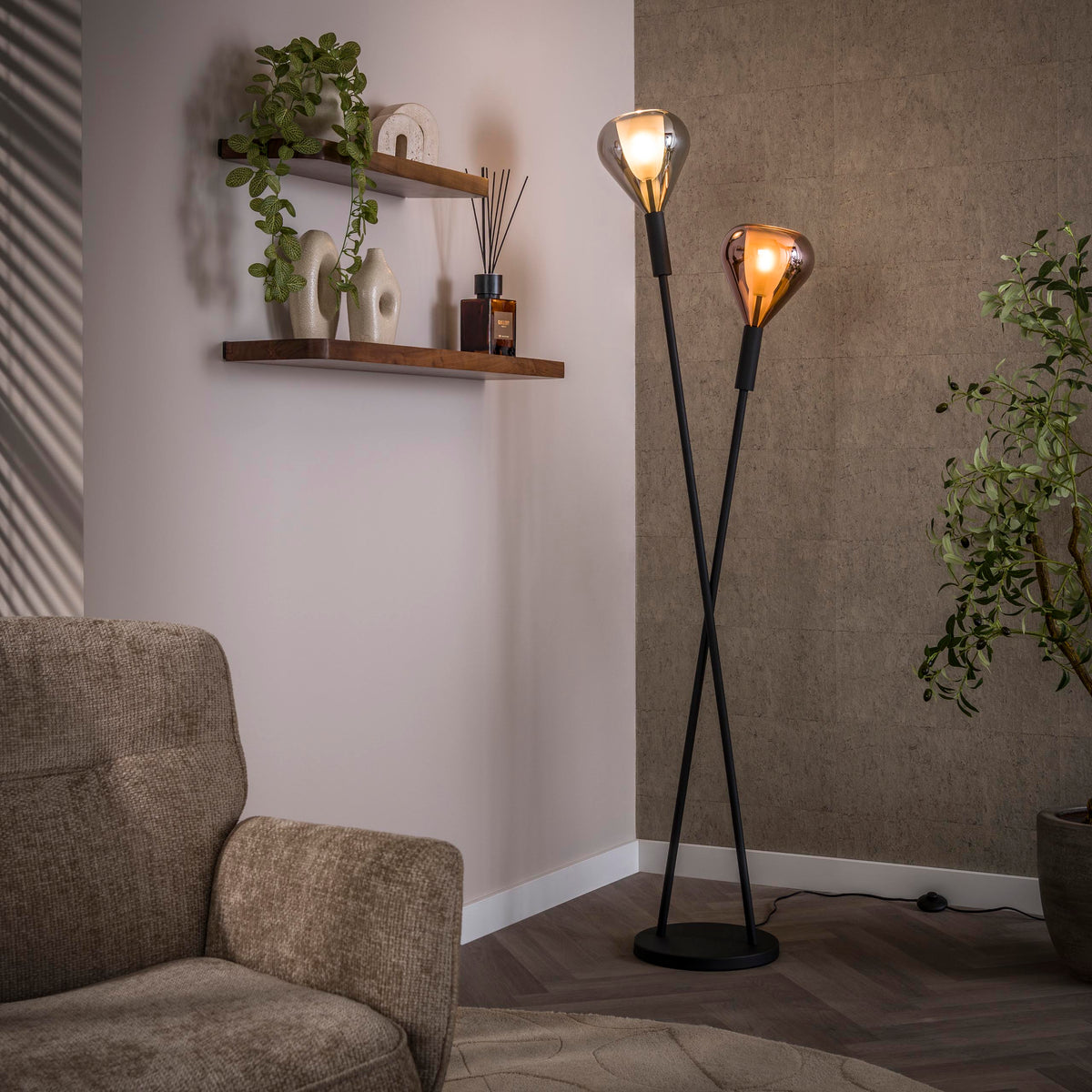 Lampadaire Wings noir - 2 lumières, hauteur 175 cm